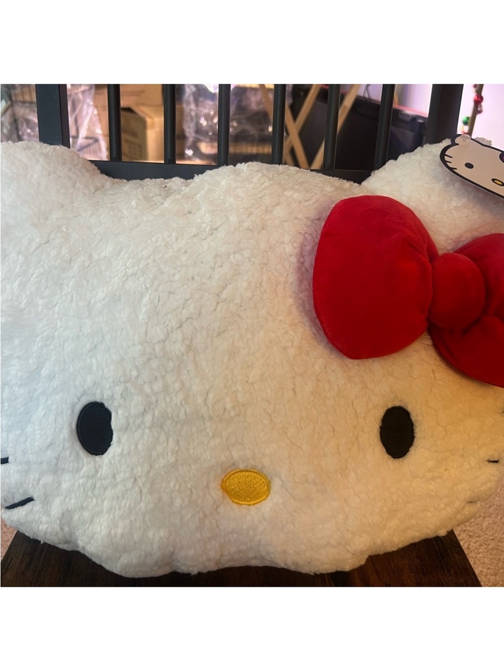 Hello Kitty Plush Accent Pillow in White with Red Bow